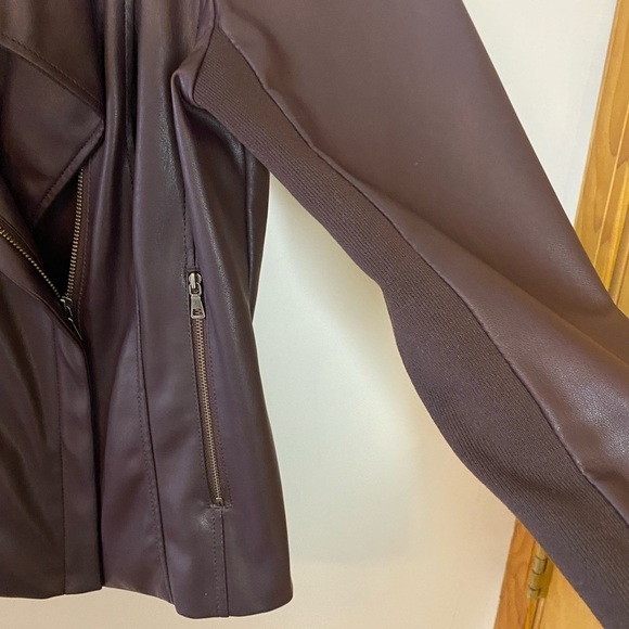 Sam Edelman Mocha Brown Faux Leather Mixed Media Moto Jacket - Picture 3 of 9